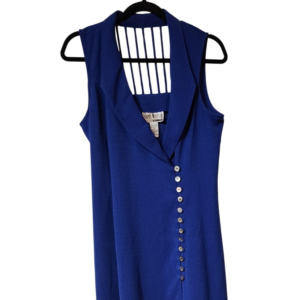 Vintage 80's Sheri Martin NY Petites Royal‎ Blue Button Dress 14P Sexy Cocktail